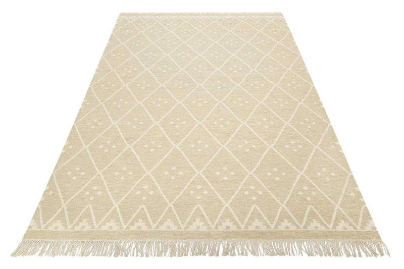 Kelim Teppich Beige Creme meliert aus Wolle "Vermont" Green Looop