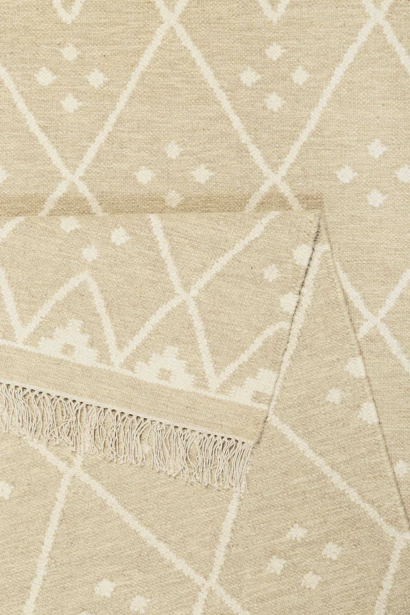 Kelim Teppich Beige Creme meliert aus Wolle "Vermont" Green Looop