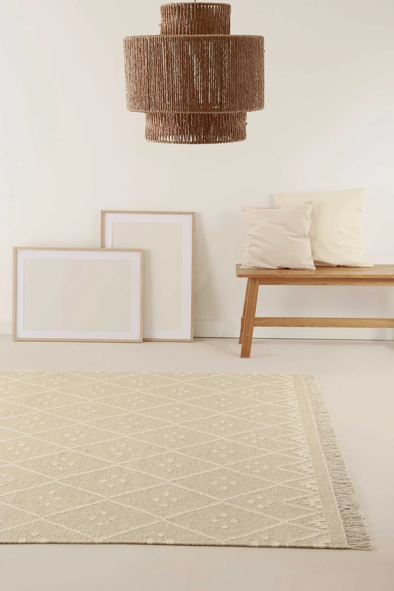 Kelim Teppich Beige Creme meliert aus Wolle "Vermont" Green Looop