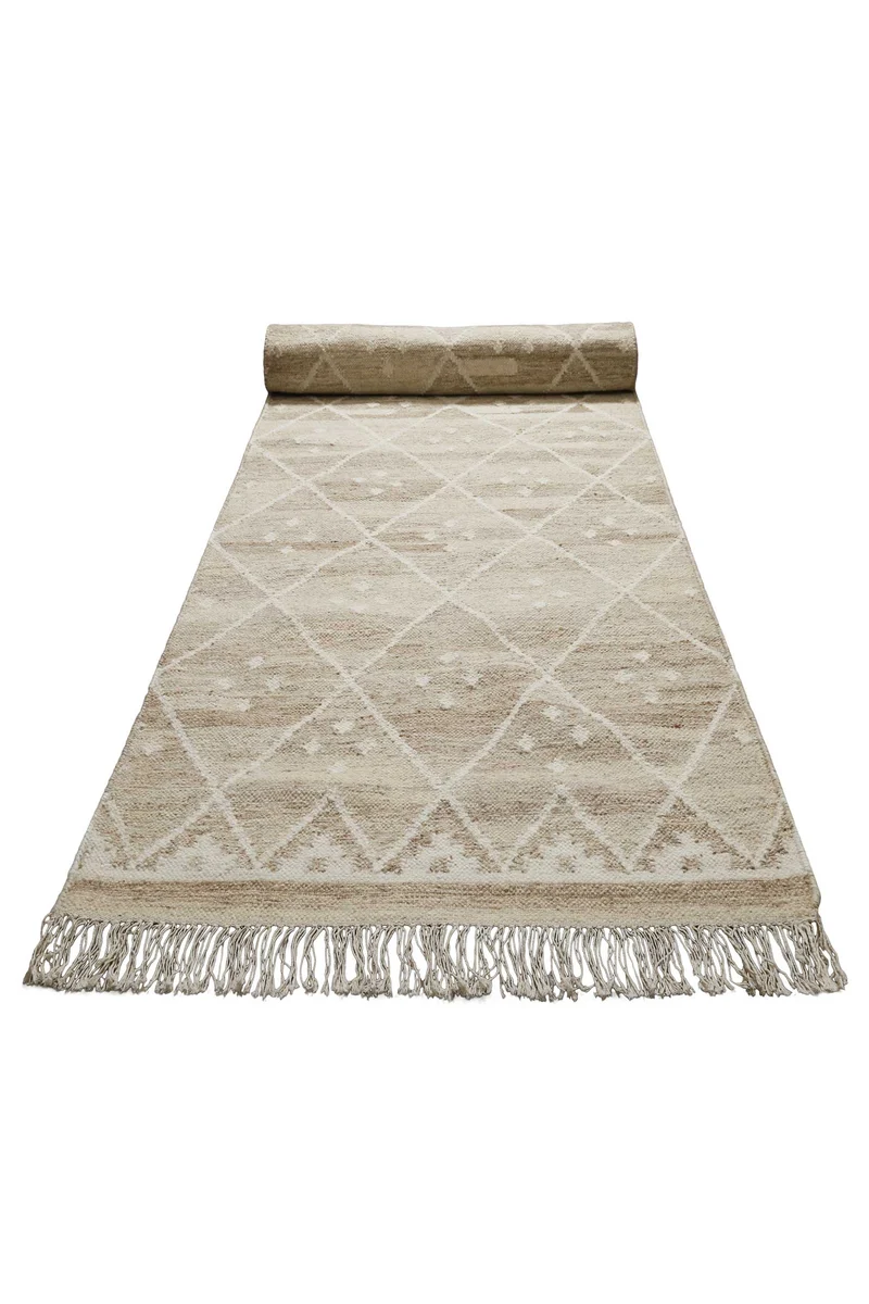 Kelim Teppich Beige Braun meliert aus Wolle "Vermont" Green Looop
