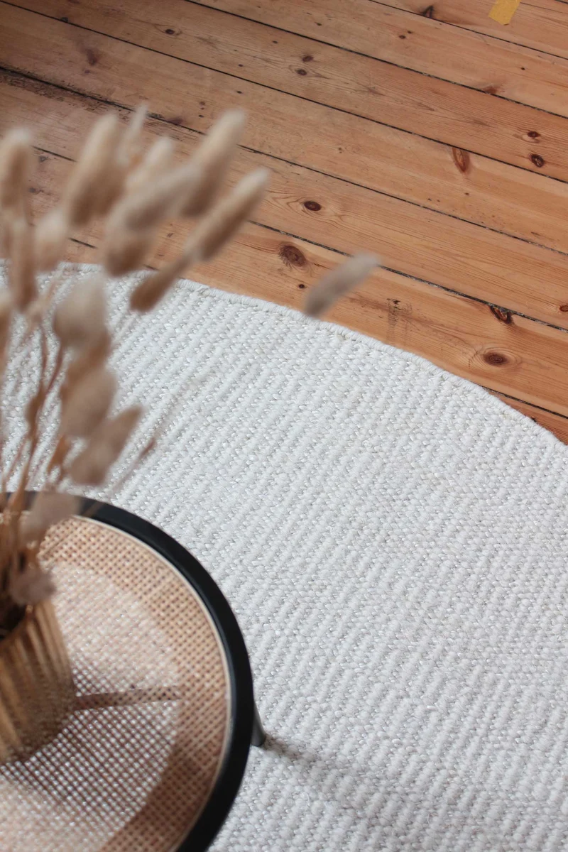 Kelim Teppich Rund Creme Weiß aus Jute & Wolle "Toulouse " Green Looop