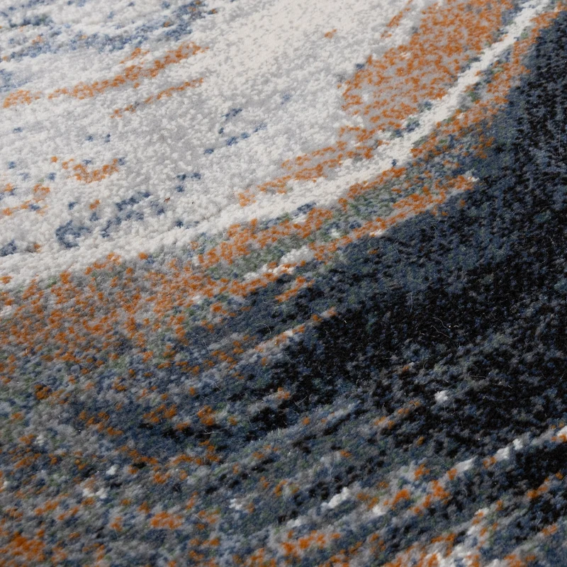Abstrakter Teppich Rund – Xavier Wave Blau/Grau