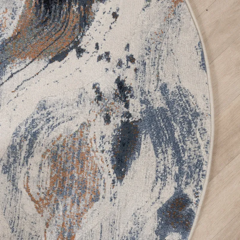 Abstrakter Teppich Rund – Xavier Wave Blau/Grau