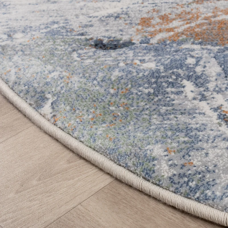 Abstrakter Teppich Rund – Xavier Wave Blau/Grau