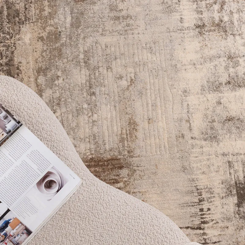 Teppich Abstrakt Rund - Xavier Scratch Taupe Grau