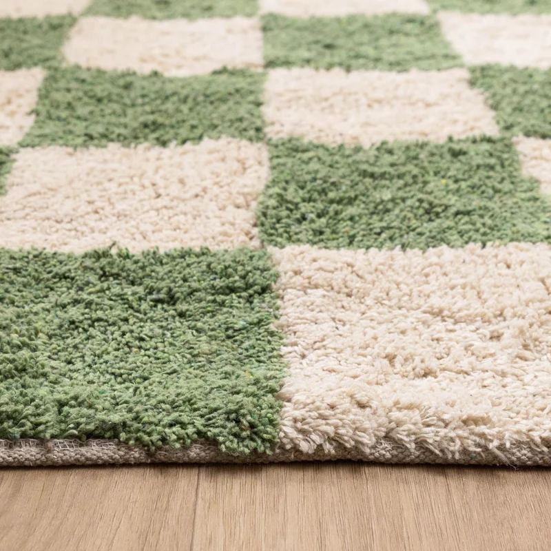 Retro Teppich - Gambit Grün Weiß