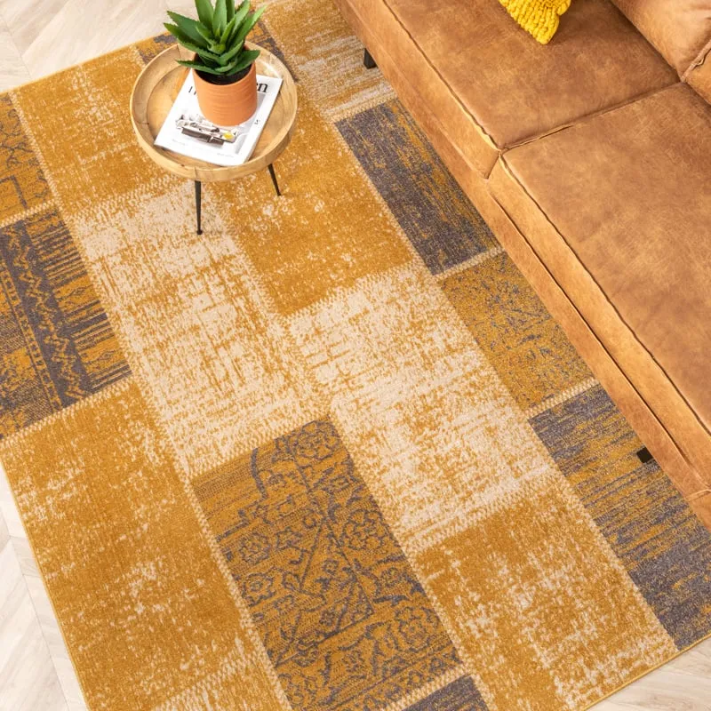 Teppich Vintage - Spring Patchwork Ockergelb Taupe