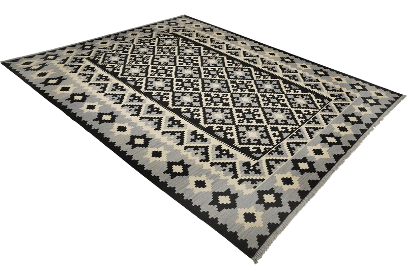 Kelim Gashgai · Handgewebt – Schwarz, 300x206 cm