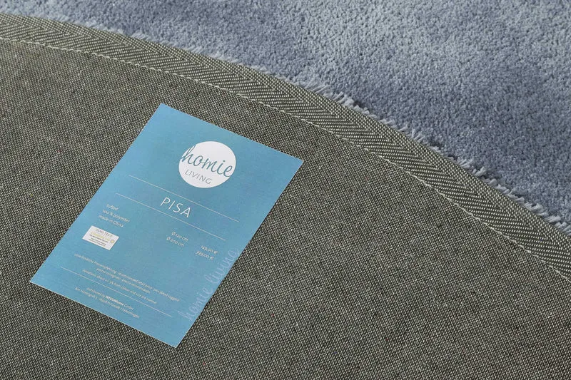 Teppich Rund Grau Blau Hochflor "Pisa" Homie Living