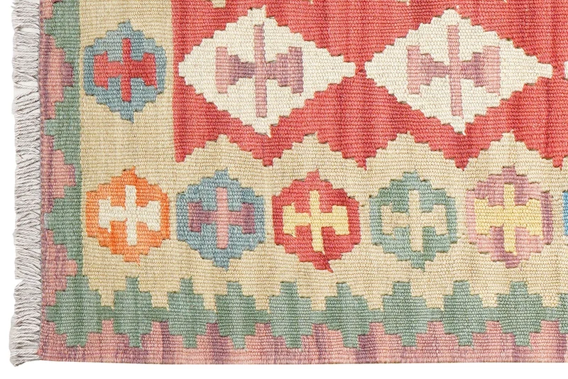 Kelim Gashgai · Handgewebt – Rot, 244x60 cm