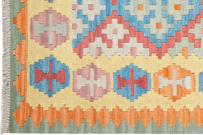 Kelim Gashgai · Handgewebt – Gelb, 252x85 cm