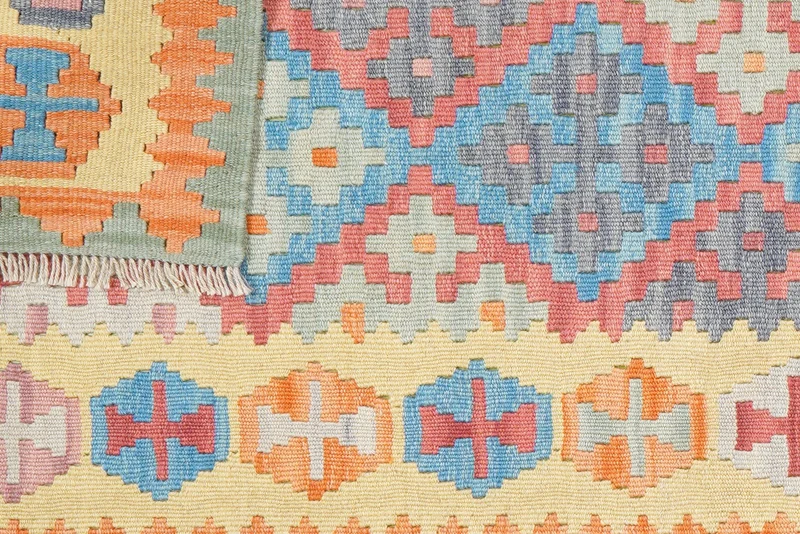 Kelim Gashgai · Handgewebt – Gelb, 252x85 cm