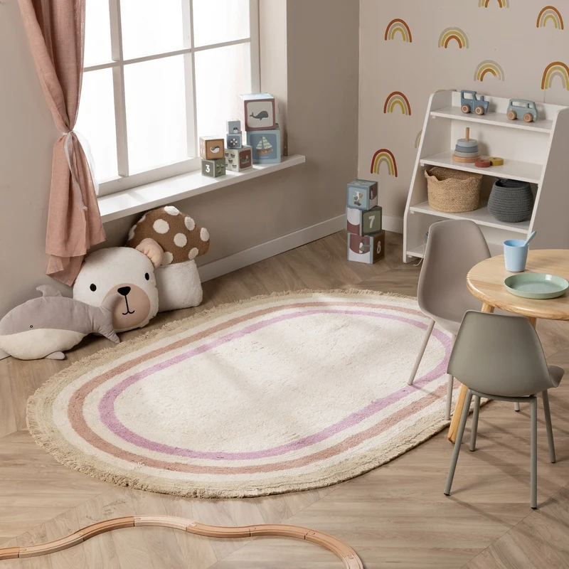 Waschbarer Kinderteppich Oval - Milo Rosa