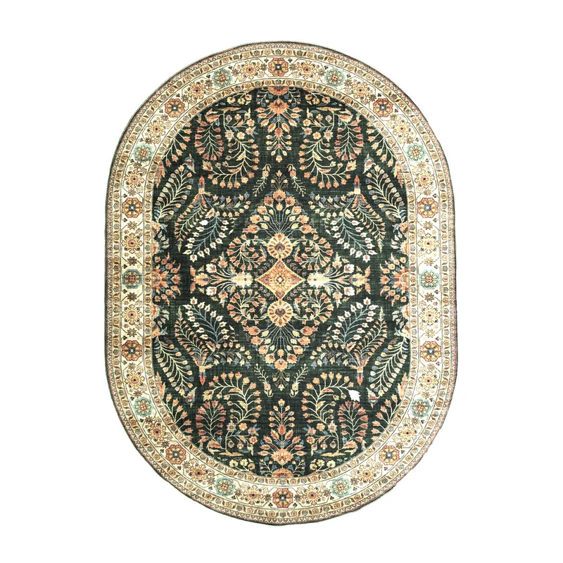 Vintage Gartenteppich Oval - Santo Flora Dunkelgrün