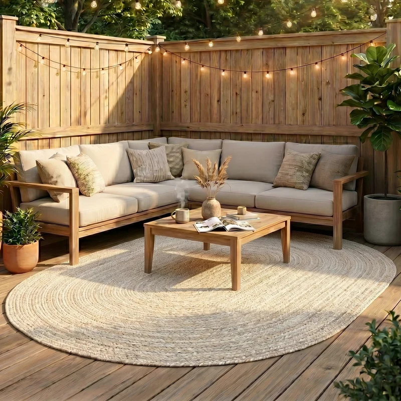 In- & Outdoor Jute Teppich Oval - Bali Beige