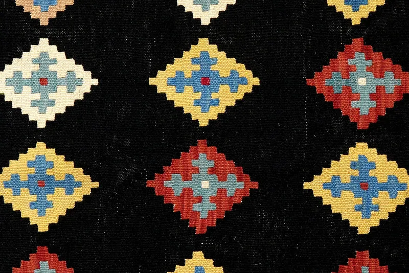 Kelim Gashgai · Handgewebt – Schwarz, 197x149 cm