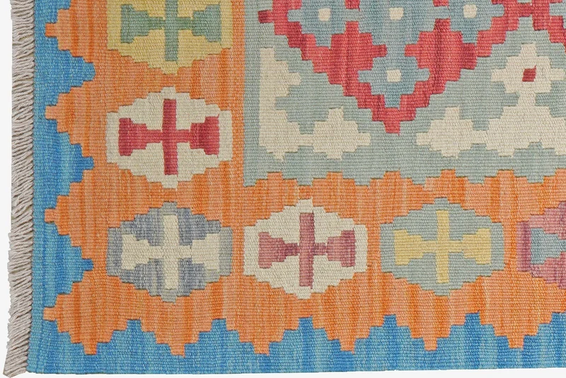 Kelim Gashgai · Handgewebt – Grün, 287x84 cm