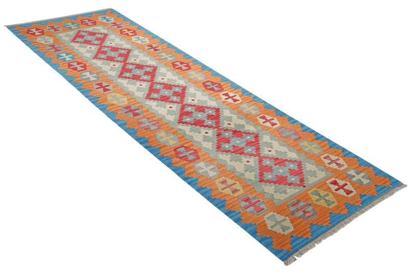 Kelim Gashgai · Handgewebt – Grün, 287x84 cm