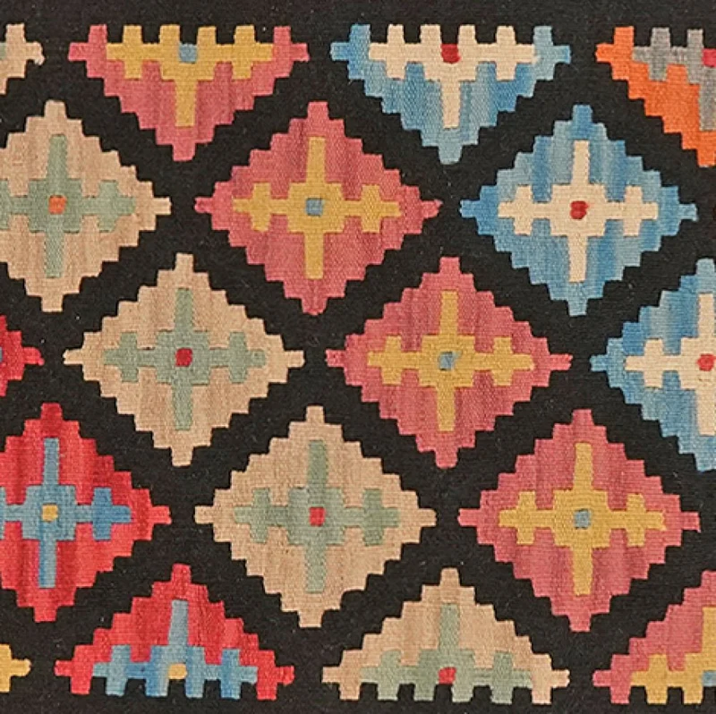 Kelim Gashgai · Handgewebt – Schwarz, 191x145 cm