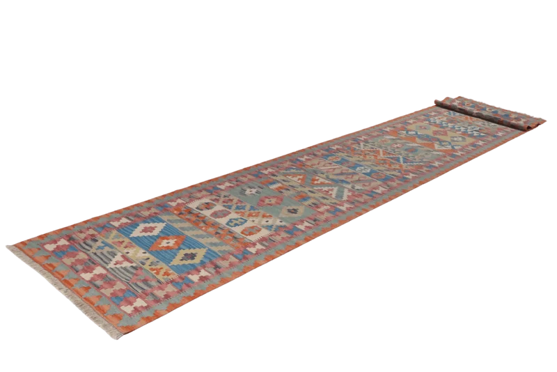 Kelim Gashgai · Handgewebt – Bunt, 421x85 cm