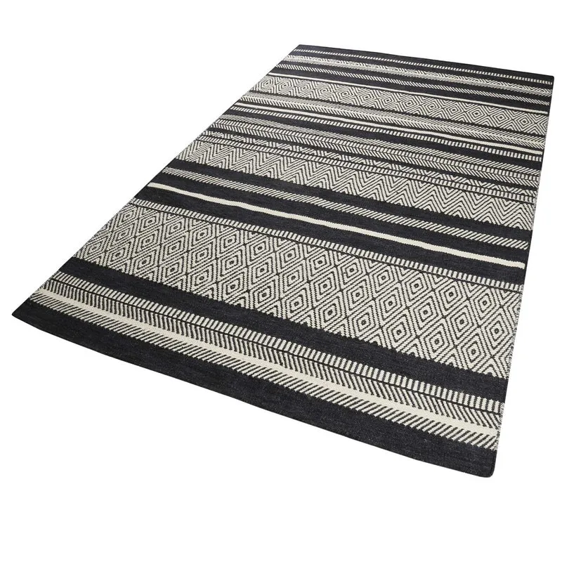 Esprit Kelim Teppich Schwarz Beige aus Wolle "Hudson"
