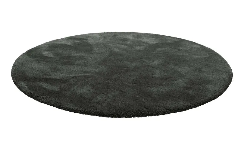 Teppich Rund Anthrazit Grün Hochflor "Pisa" Homie Living