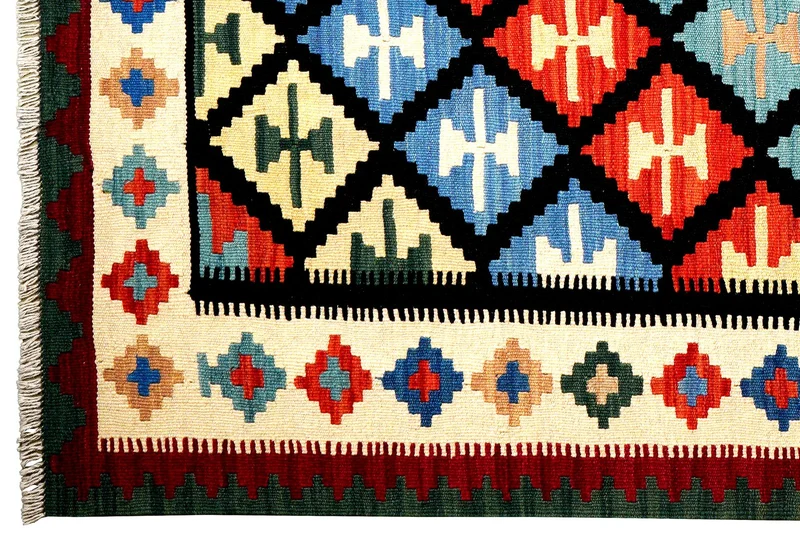 Kelim Gashgai · Handgewebt – Schwarz, 198x158 cm