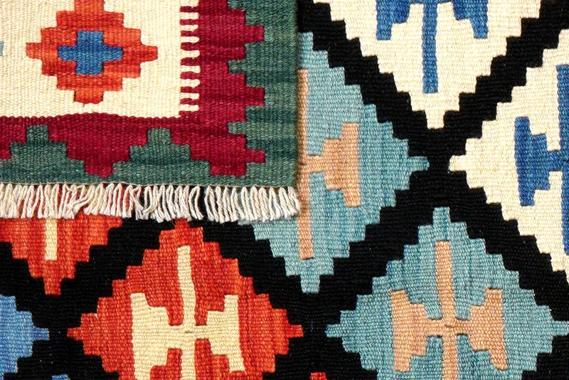 Kelim Gashgai · Handgewebt – Schwarz, 198x158 cm