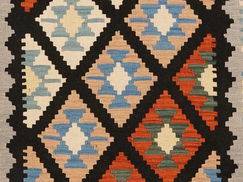 Kelim Gashgai · Handgewebt – Schwarz, 202x158 cm
