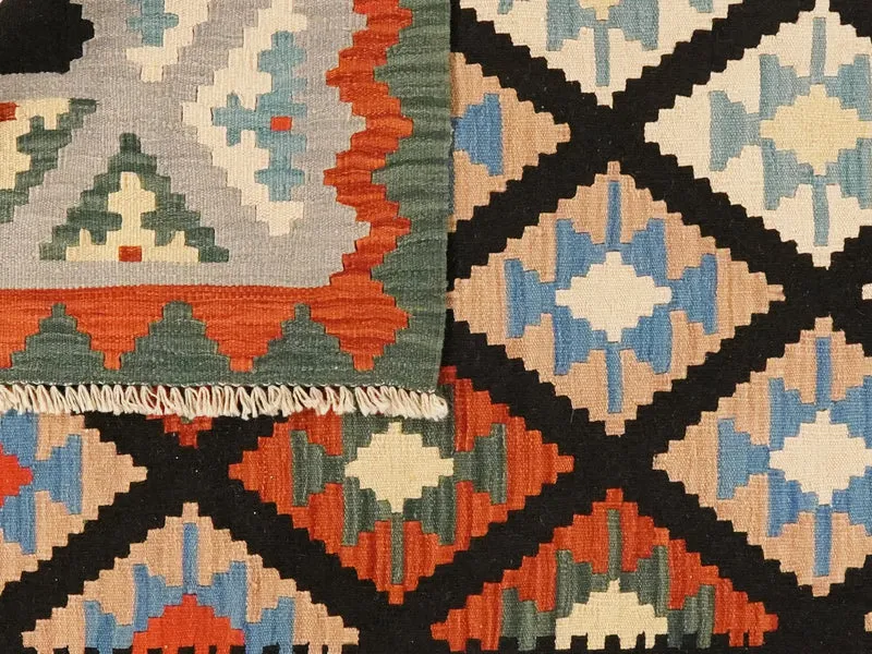 Kelim Gashgai · Handgewebt – Schwarz, 202x158 cm