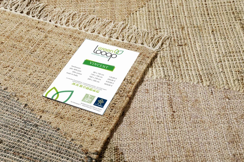 Handwebteppich Sand Taupe Braun aus Naturfaser "Vincent" Green Looop