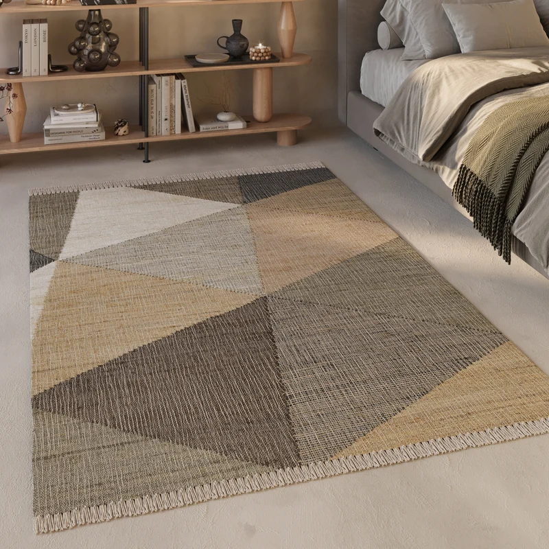 Handwebteppich Sand Taupe Braun aus Naturfaser "Vincent" Green Looop