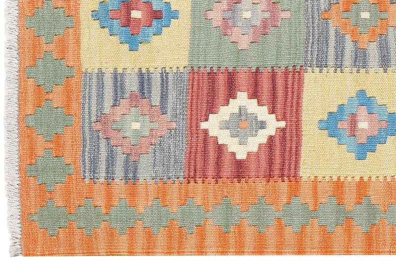 Kelim Gashgai · Handgewebt – Orange, 197x62 cm