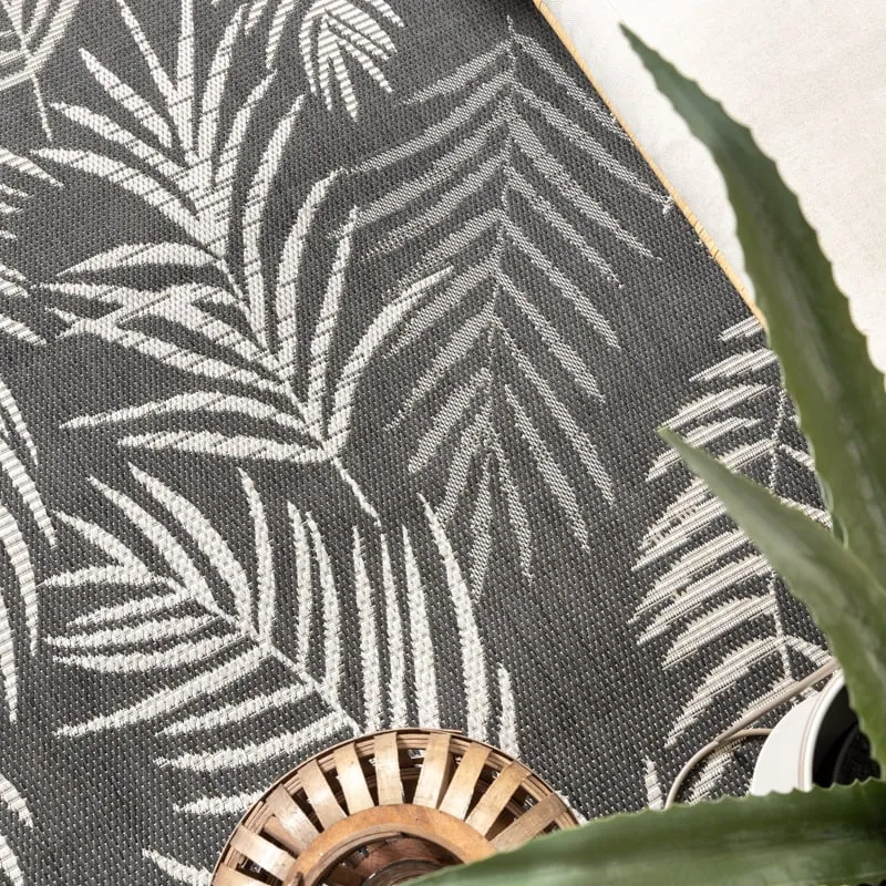 In-& Outdoor Teppich - Malta Leaves Schwarz