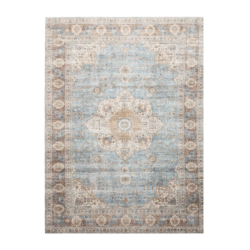 In- & Outdoor Teppich Vintage - Kairo Medaillon Hellblau Creme