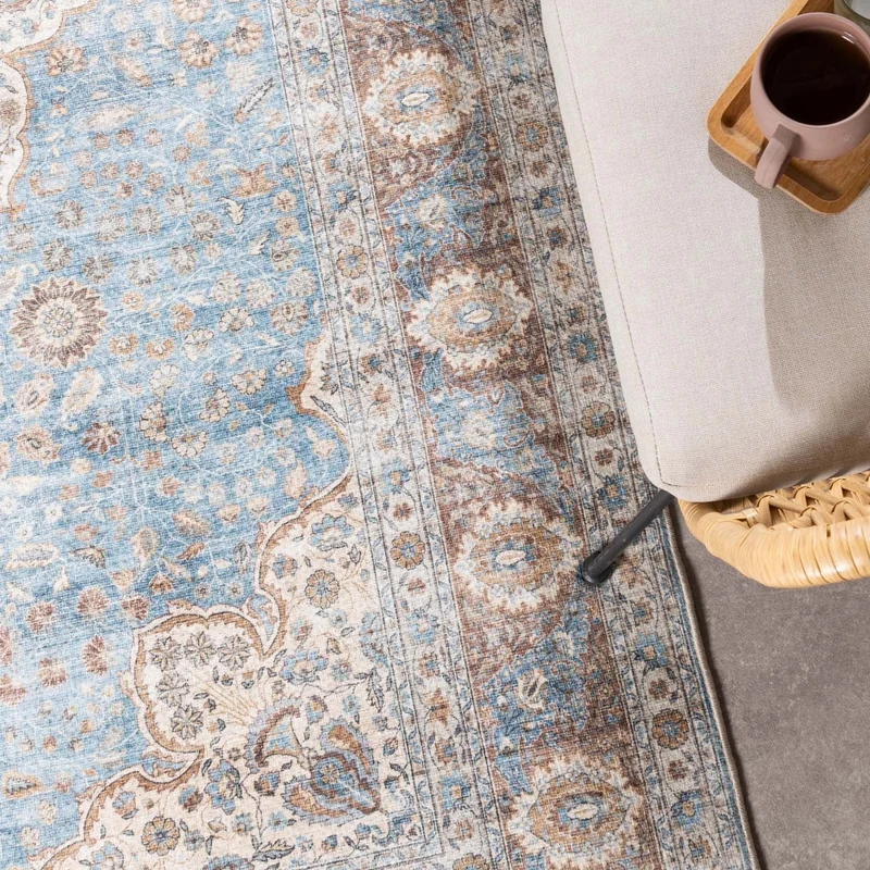 In- & Outdoor Teppich Vintage - Kairo Medaillon Hellblau Creme
