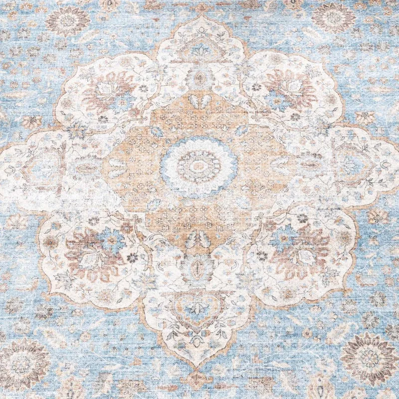In- & Outdoor Teppich Vintage - Kairo Medaillon Hellblau Creme