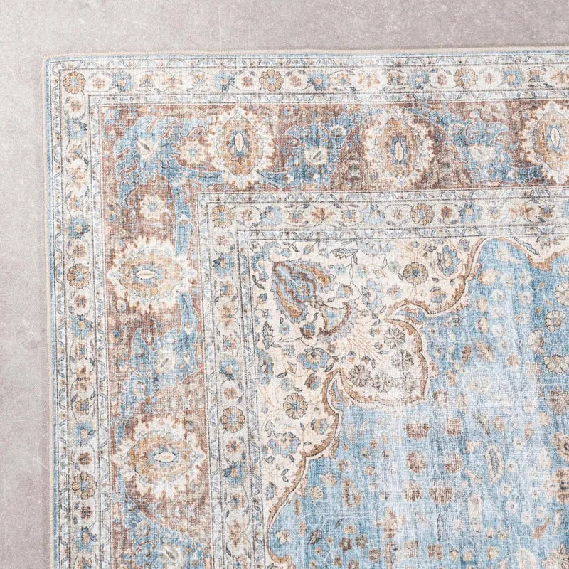In- & Outdoor Teppich Vintage - Kairo Medaillon Hellblau Creme