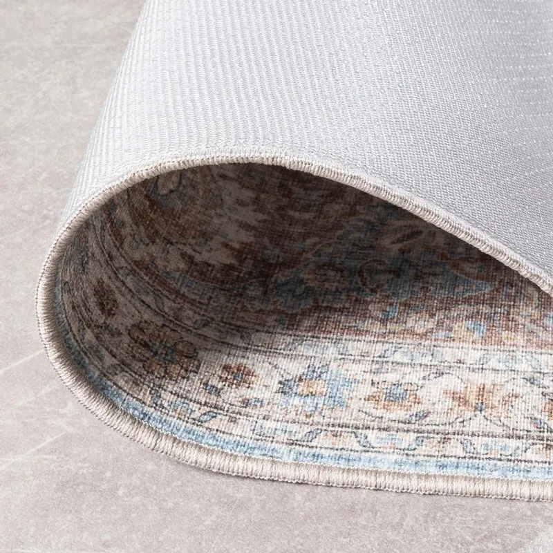 In- & Outdoor Teppich Vintage - Kairo Medaillon Hellblau Creme