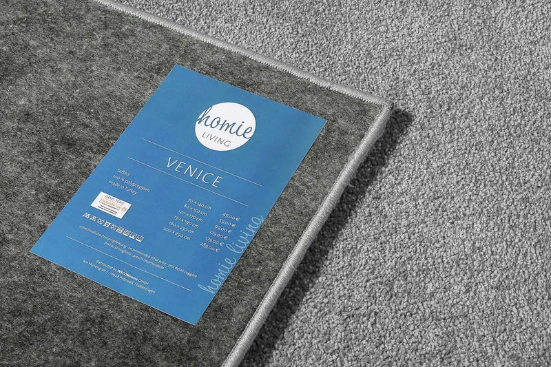 Teppich Grau Kurzflor weich & soft "Venice" Homie Living
