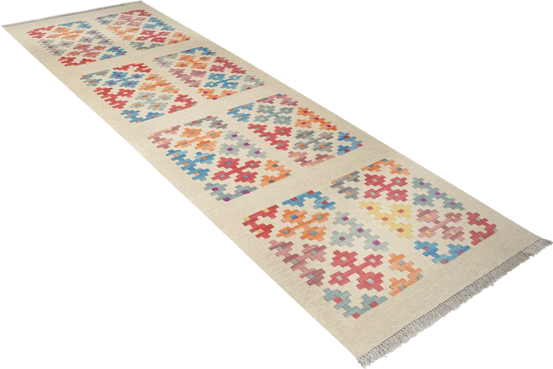 Kelim Gashgai · Handgewebt – Beige, 236x63 cm