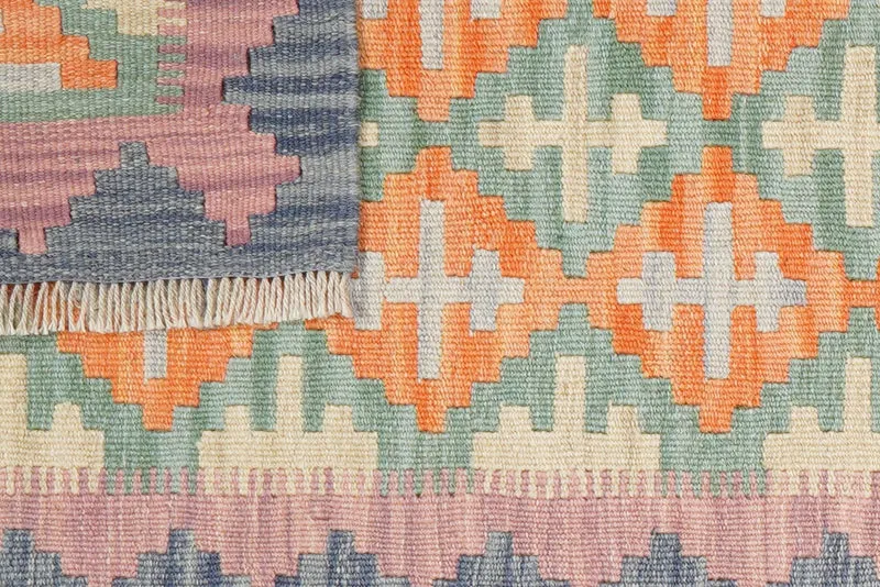 Kelim Gashgai · Handgewebt – Grün, 243x61 cm