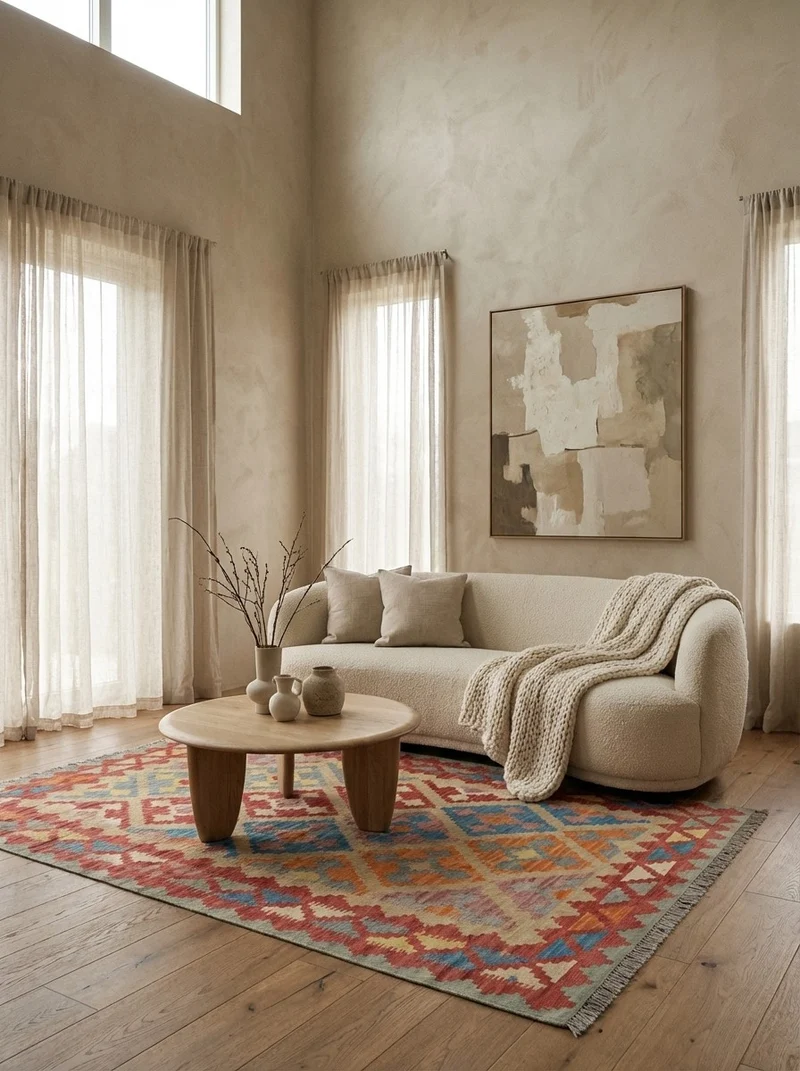 Kelim Gashgai · Handgewebt – Beige, 194x158 cm