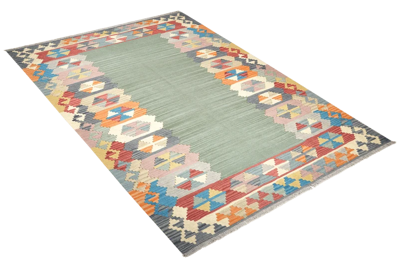 Kelim Gashgai · Handgewebt – Grün, 243x175 cm