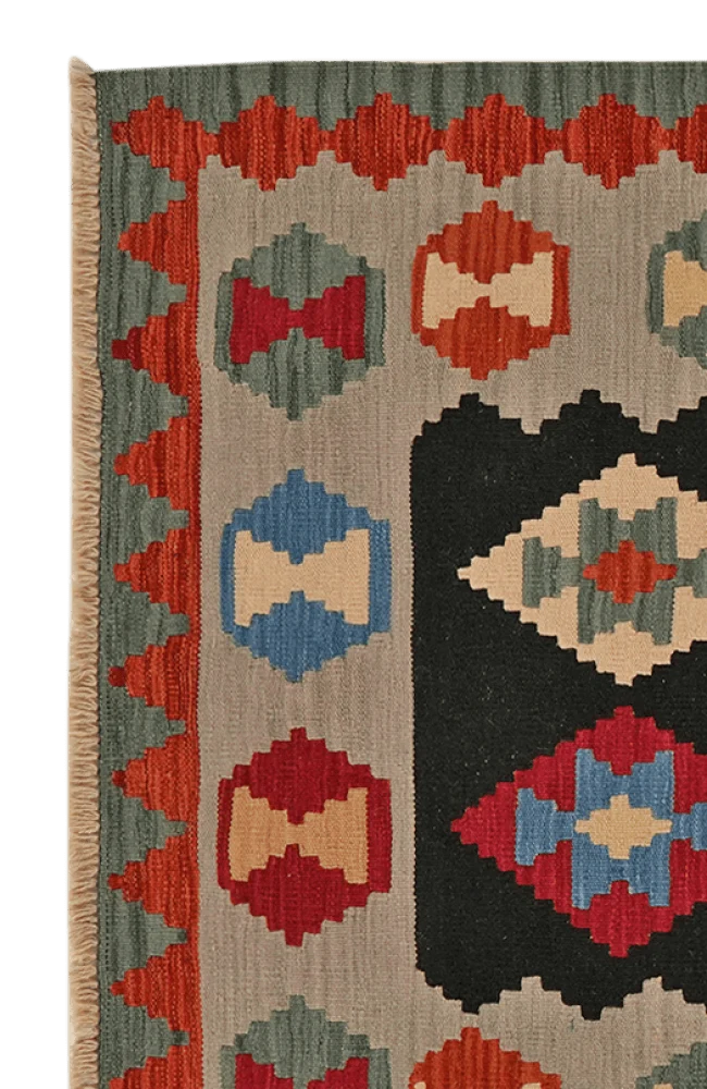 Kelim Gashgai · Handgewebt – Schwarz, 187x125 cm