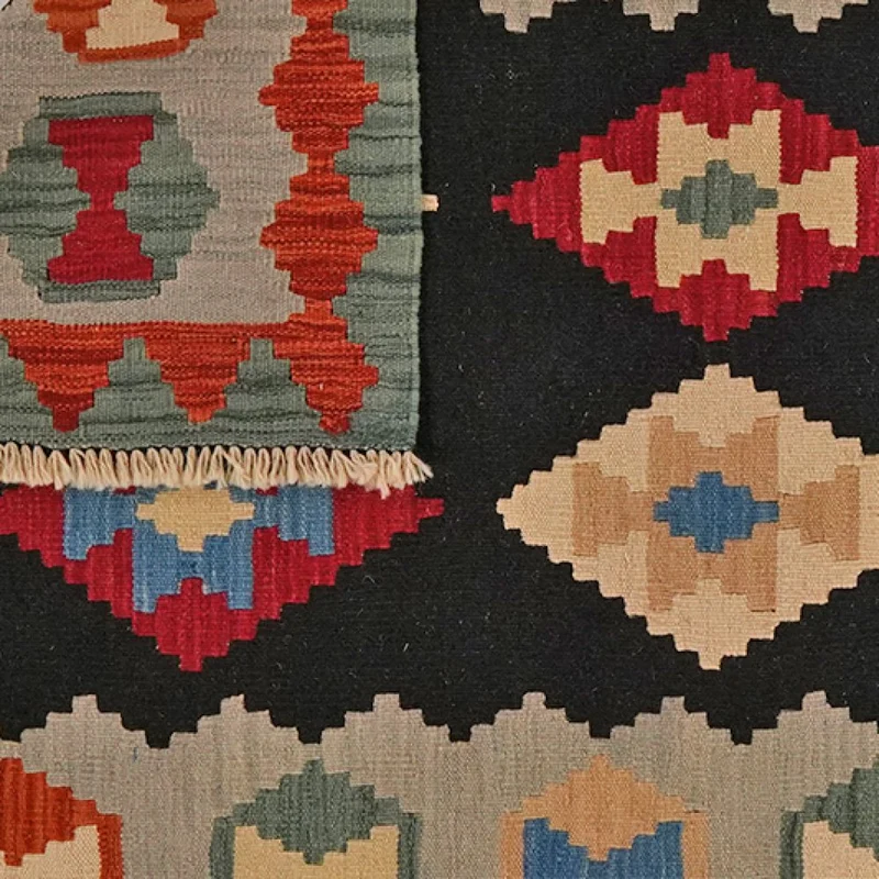 Kelim Gashgai · Handgewebt – Schwarz, 187x125 cm