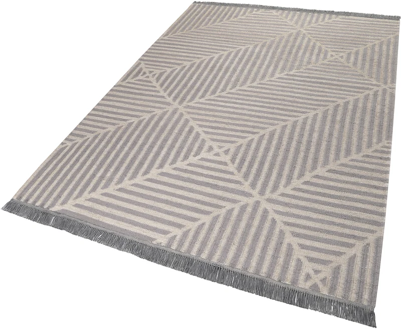 Kelim Teppich Grau Blau aus Naturfasern "Irregular Fields" WECONhome