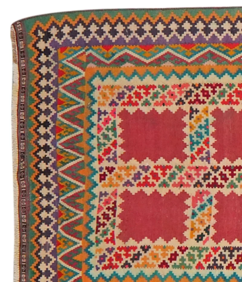 Kelim Gashgai Old · Handgewebt – Bunt, 427x121 cm