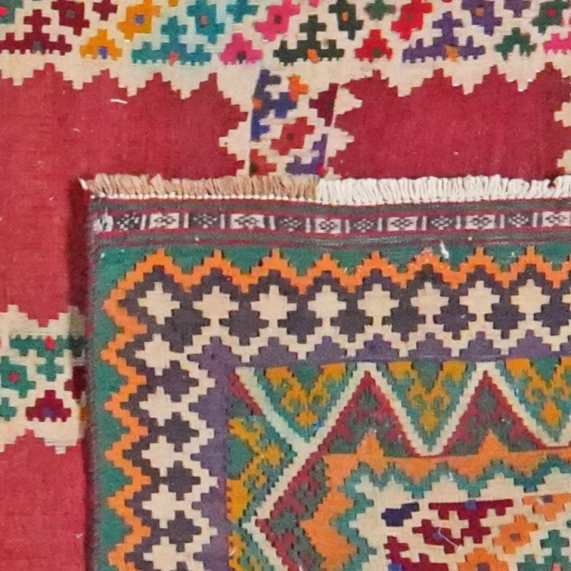 Kelim Gashgai Old · Handgewebt – Bunt, 427x121 cm