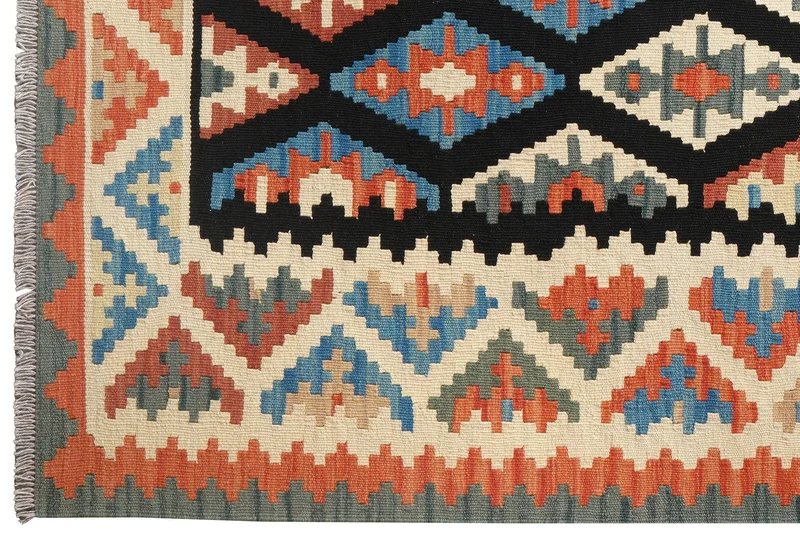 Kelim Gashgai · Handgewebt – Schwarz, 194x150 cm